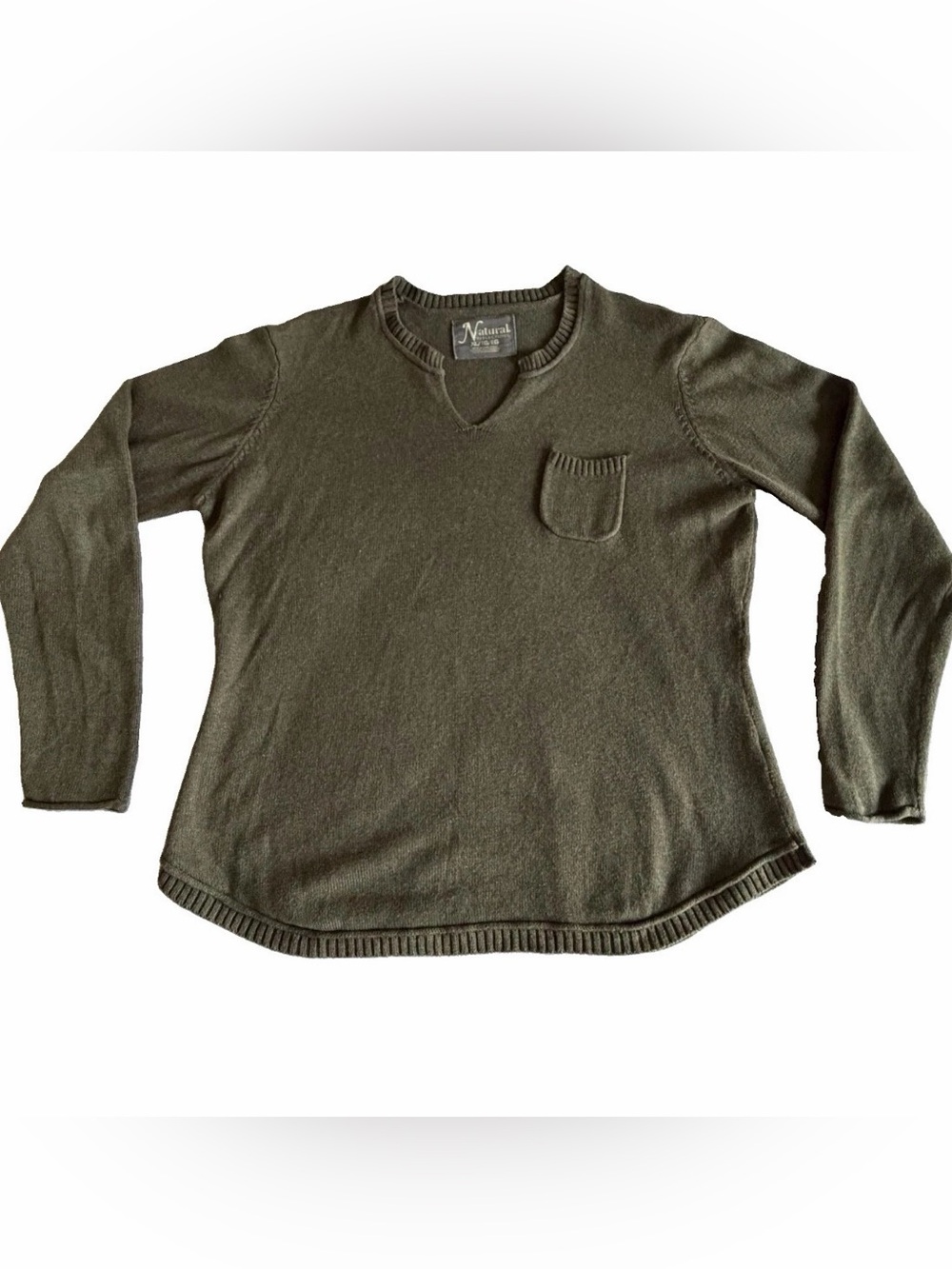 Natural Reflections Sweater Womens XL Green V Neck Raglan Knit Pullover Granola